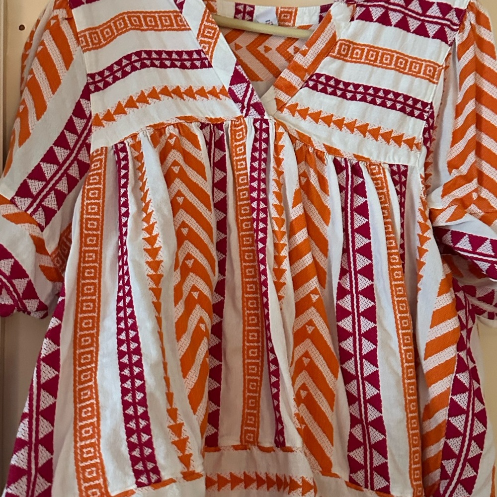 Old Navy Orange and Pink Patterned Blouse